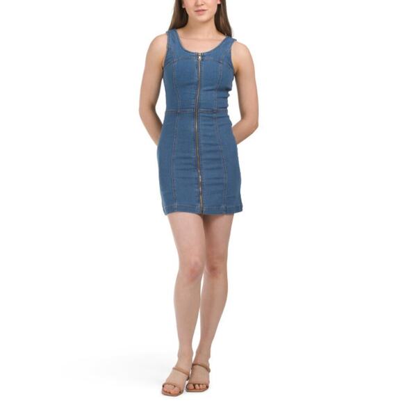 NWT BEBE Women's Sleeveless Front Zip Denim Mini Dress - Picture 2 of 6